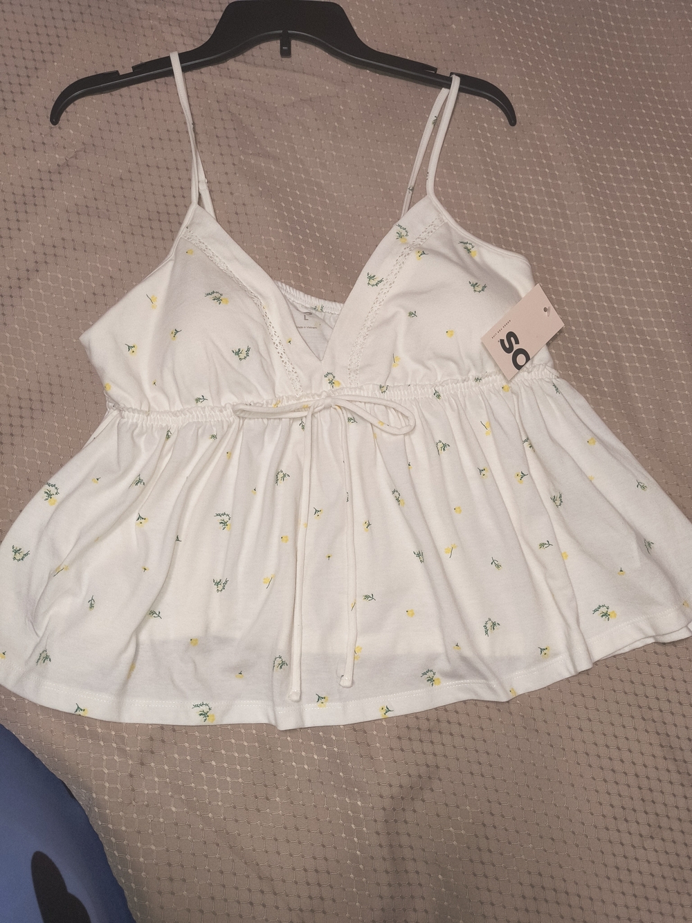 White Floral Tie-Front Camisole Top